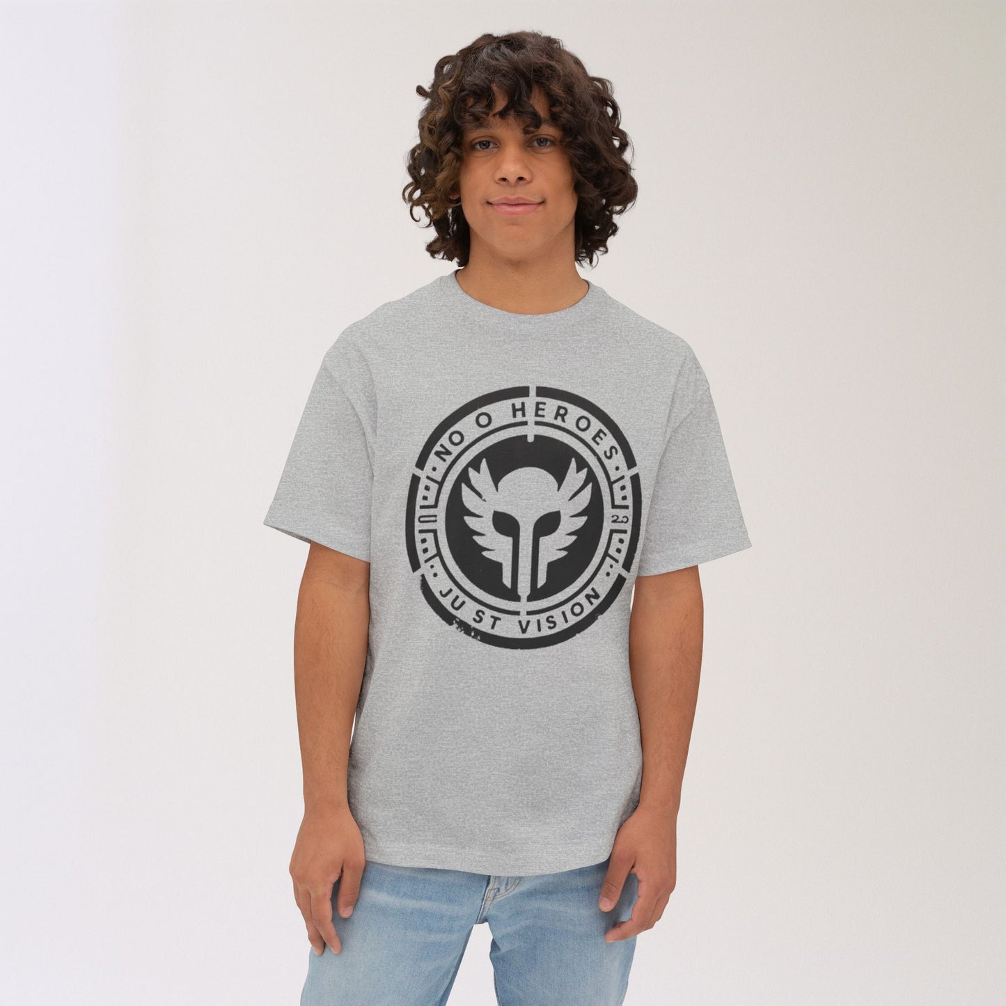 Men's Oversized Graphic Tee - 'No Heroes, Just Vision' Casual Streetwear Summer Festival Gift