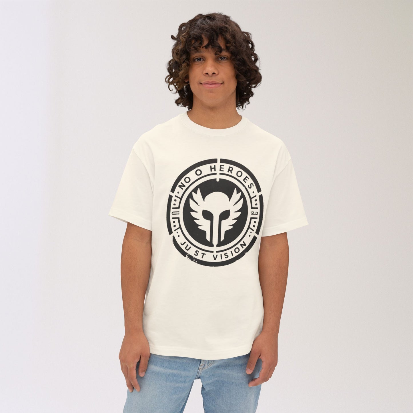 Men's Oversized Graphic Tee - 'No Heroes, Just Vision' Casual Streetwear Summer Festival Gift