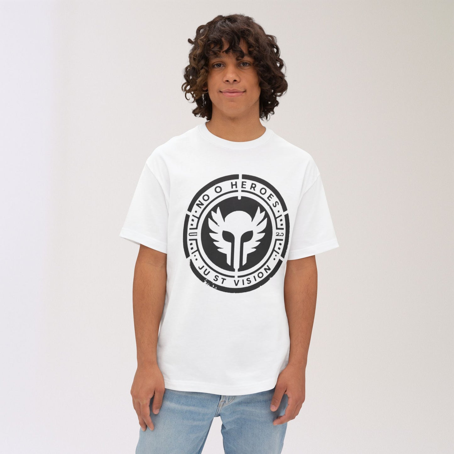 Men's Oversized Graphic Tee - 'No Heroes, Just Vision' Casual Streetwear Summer Festival Gift